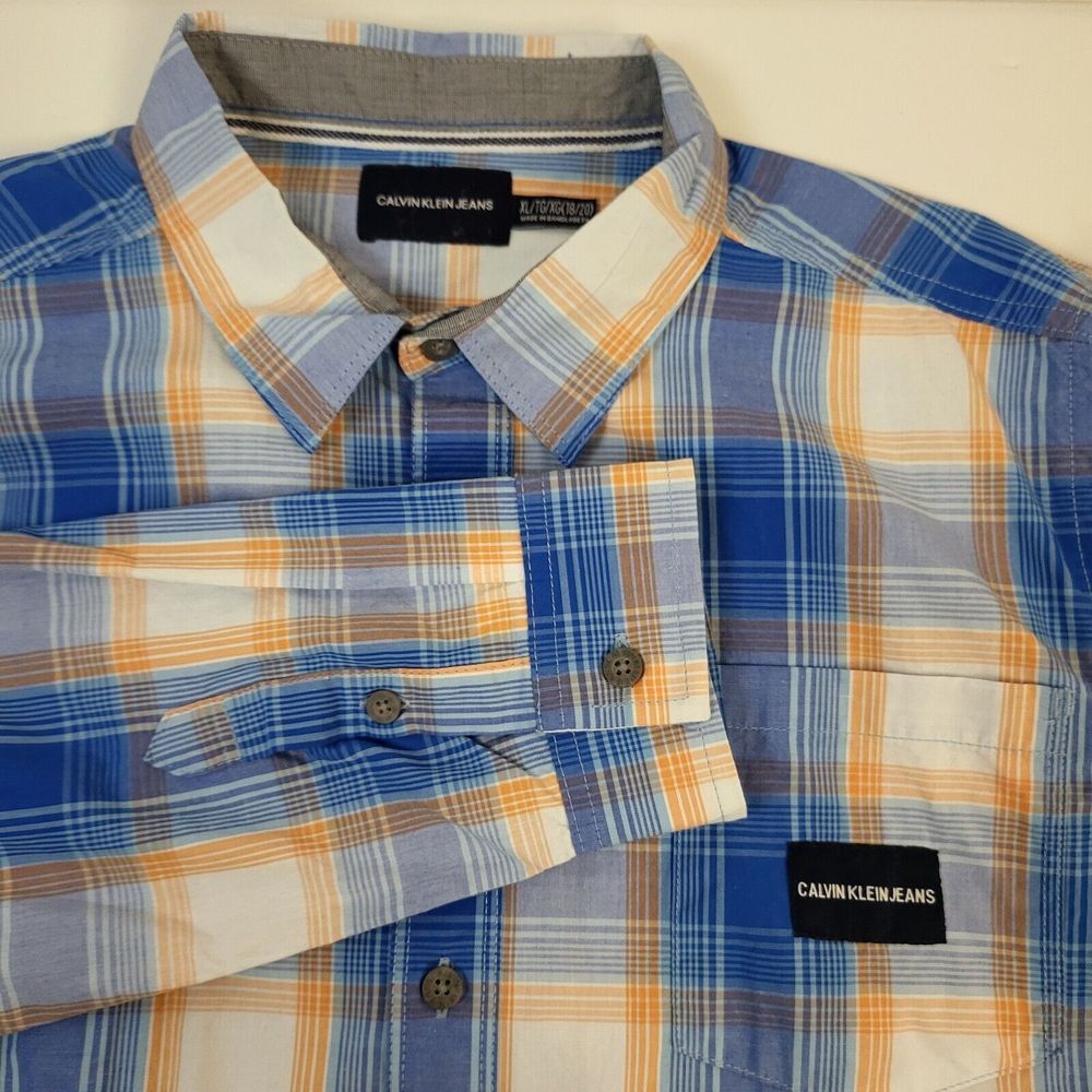 Calvin Klein Long‎ Sleeve Button Down Striped Shirt Boys XLarge 18/20